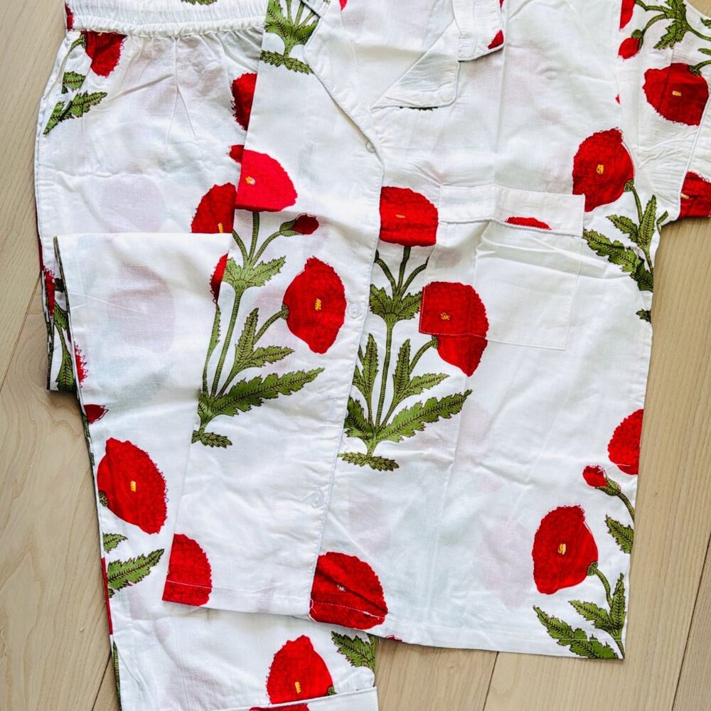BRAND NEW Hand block print Long Pajamas Set Night Wear Cotton Pajamas Set
